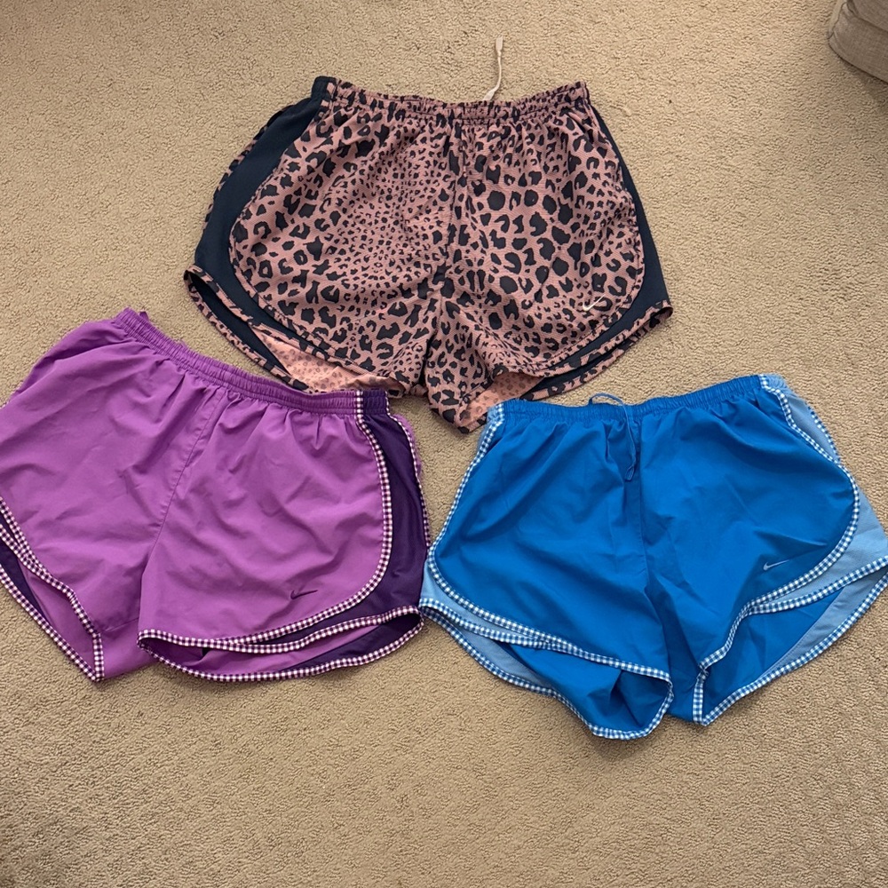 Nike tempo dri-fit Athletic Shorts Set- 
Purple, Blue, Leopard Print bundle